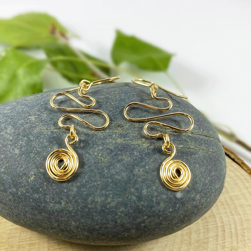 14K Gold Filled Abstract Spiral Dangle Earrings