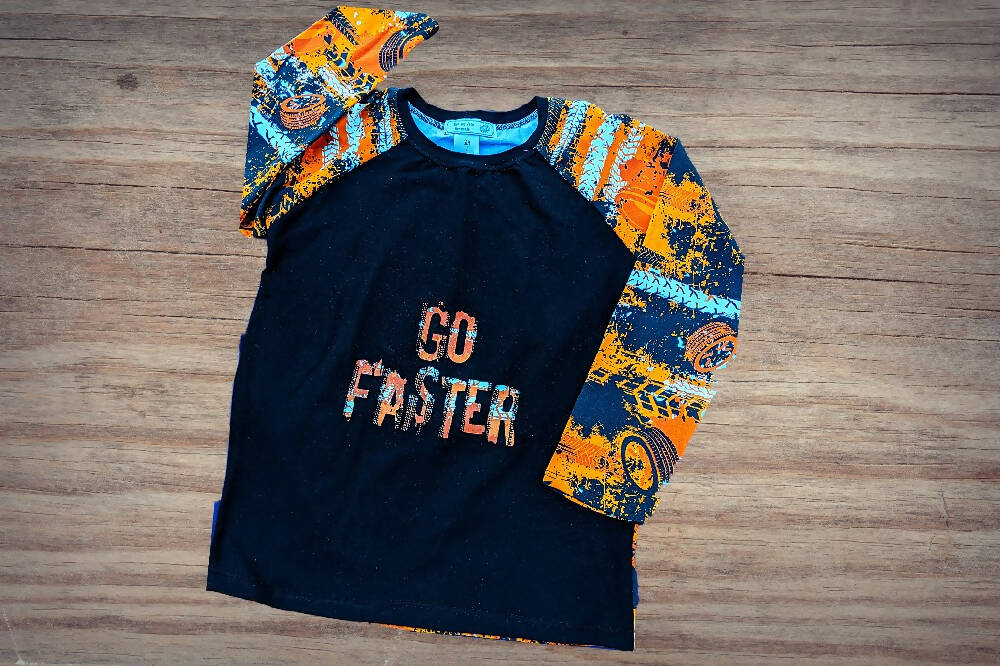 Boys Long Sleeve Tee, 'Go Faster', Sizes 6, 7