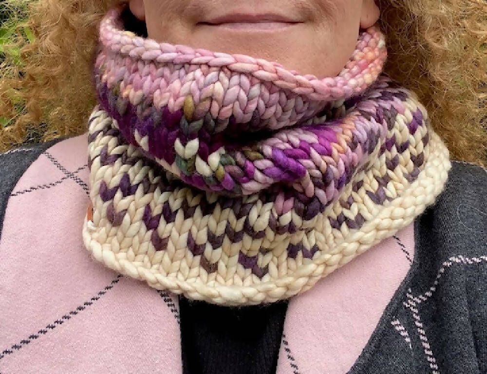 Hand Knitted Rainbow Cowl Peruvian Chunky Merino Staceysknitwits