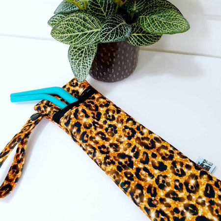 Reusable Waterproof Zip Bag, Cutlery/Straw - Leopard Print
