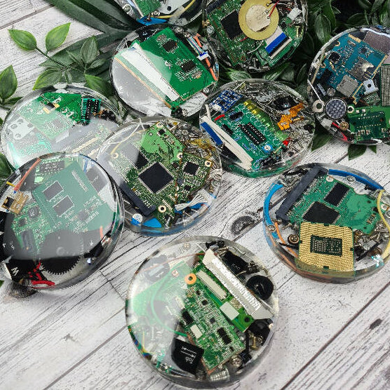 Coaster - Recycled Computer - Drink Mug Glass - Paperweight - SINGLE - Resin