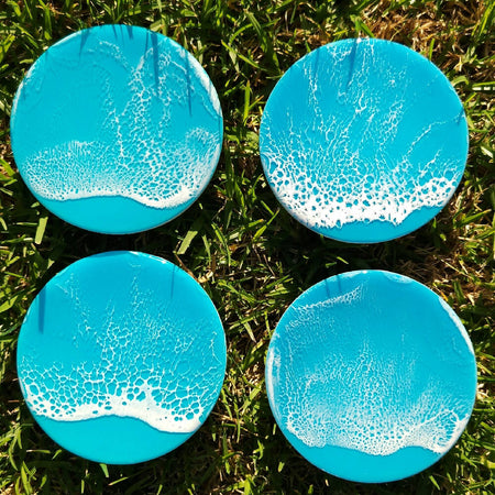 Turquoise Resin Wave Coasters (Set of 4)