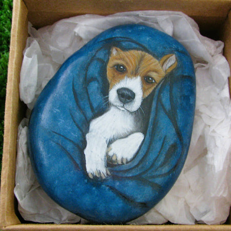 Jack Russell puppy hand painted stone