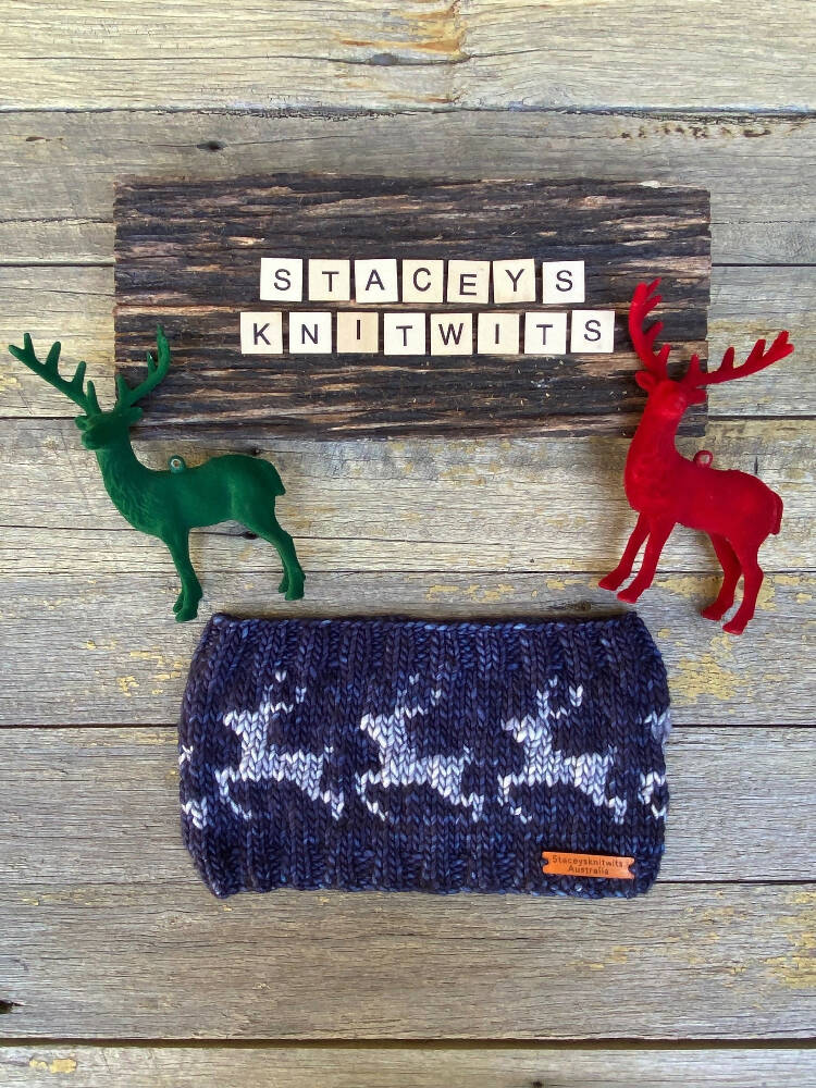 Christmas Headband, Knitted Reindeer Headband, Rudolph Headband