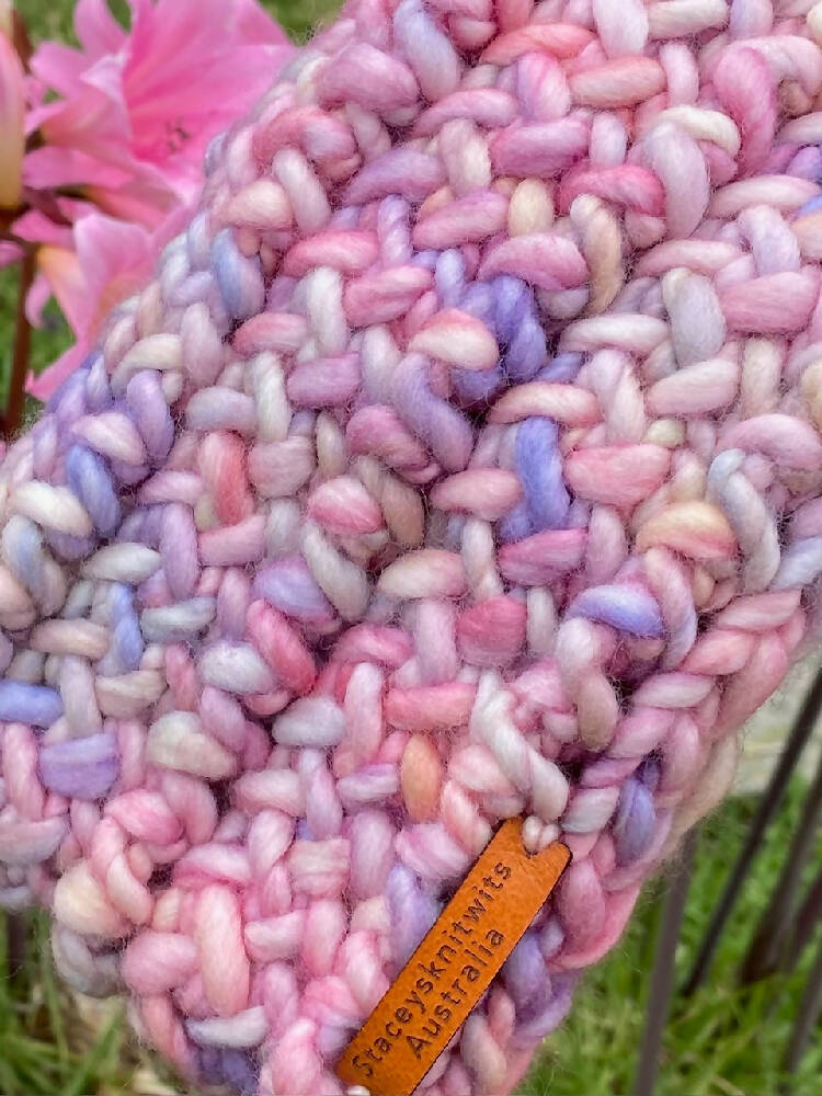 Ladies Headband, Pink Knitted Headband Rainbow