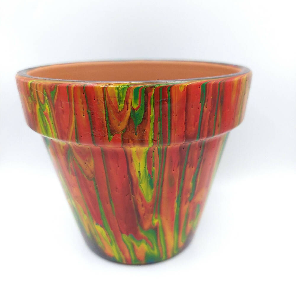 Mixed Colour Acrylic Poured Terracotta Pot