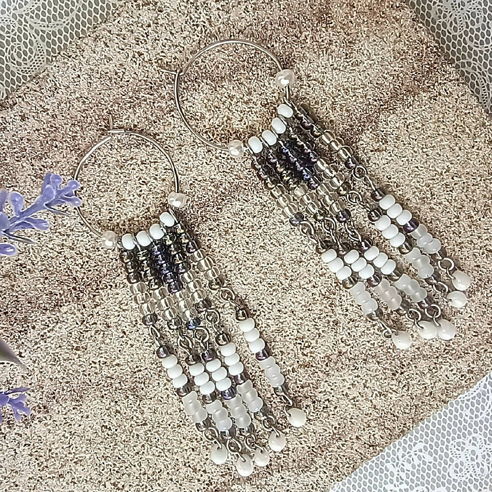 Assorted Seed Bead Tassel Earrings - Hoop Style