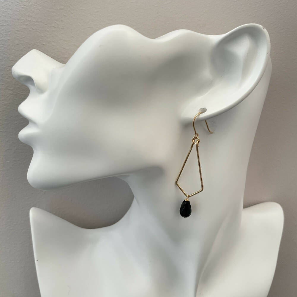 14K Gold filled onyx and diamond hoop earrings