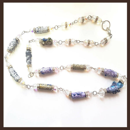 Beaded Necklace. Tyvek beads cool colors.