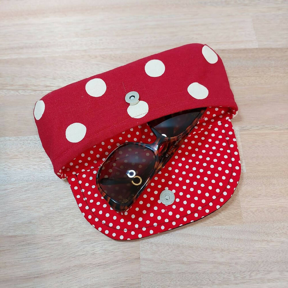 Red and white polka dot glasses/small makeup pouch