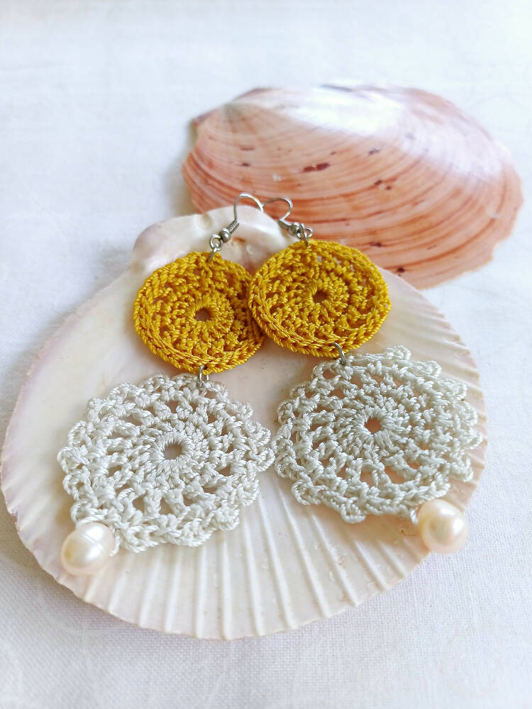 Freshwater Pearl and Crochet Earrings