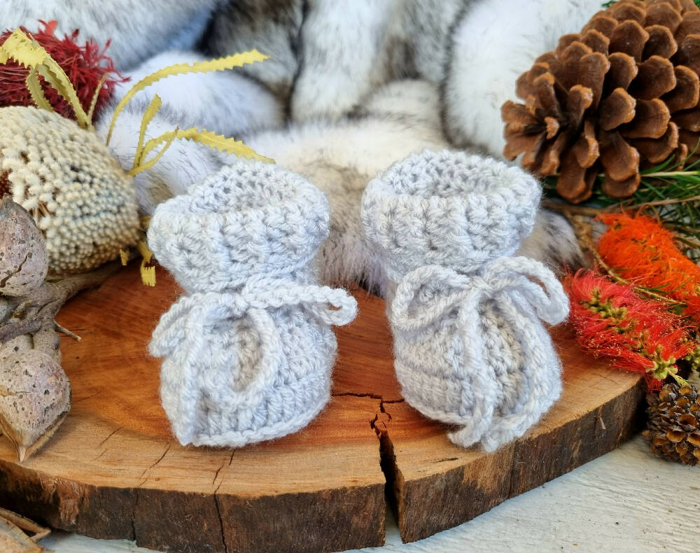 Baby Booties Pale Grey Newborn Crochet Knit Shoes Socks