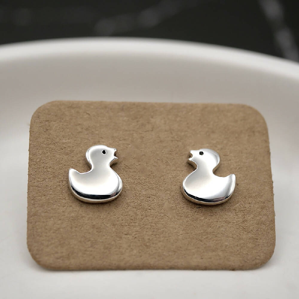Ducky Studs - Handmade Sterling Silver Rubber Duck Earrings by Purplefish Designs