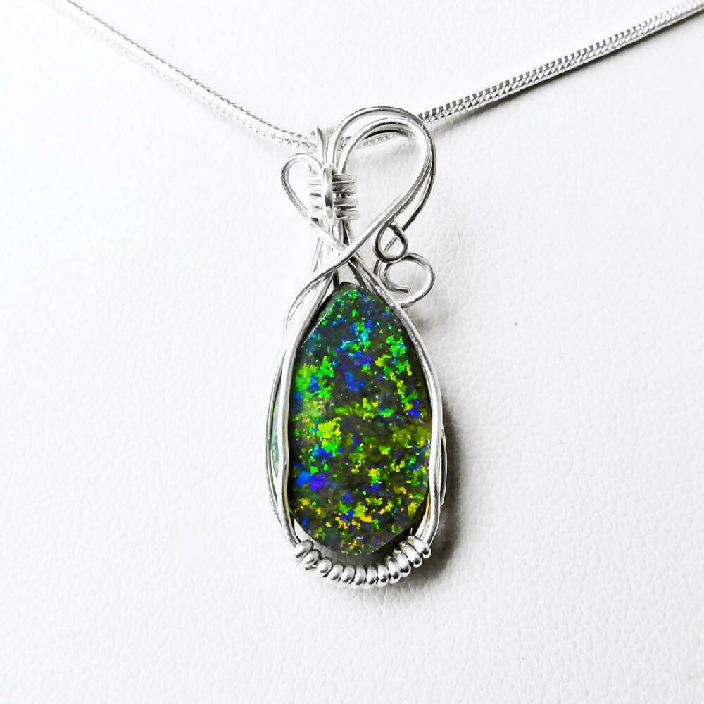 Rainbow Opal pendant sterling silver wrapped