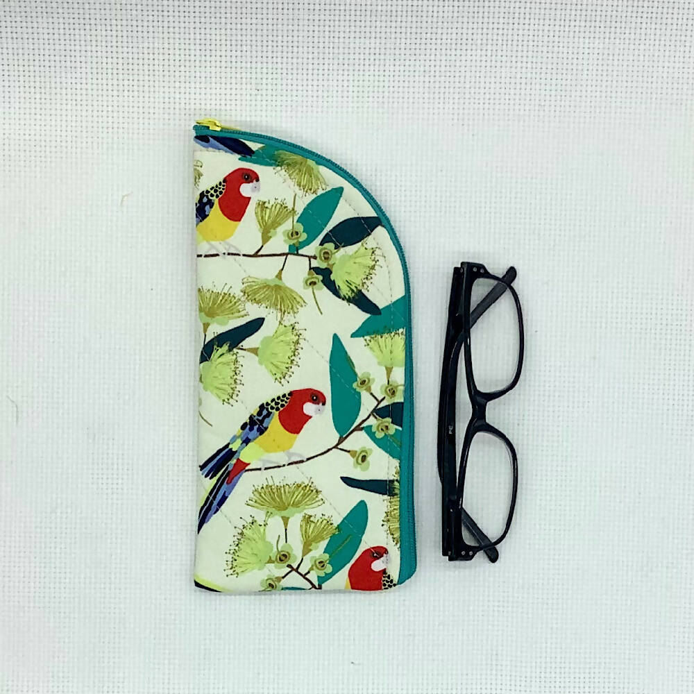 Australian Birds curved top zip pouch for glasses, phones, handbag organiser, etc.