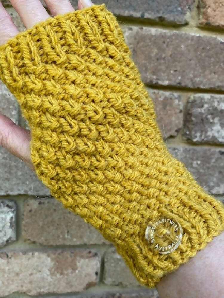 Staceysknitwits Hand Knitted Mustard Alpaca Handwarmers 004
