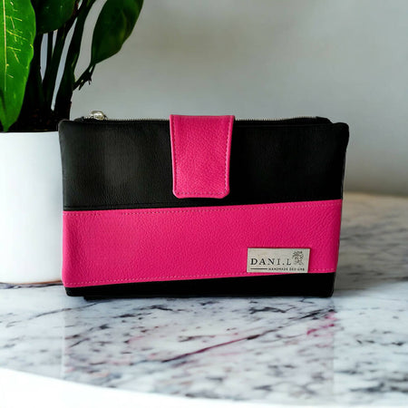 Women's Wallet, Pink & Black Kangaroo Leather