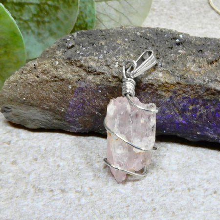Raw Kunzite pendant elegant crystal Sterling silver wire wrapped