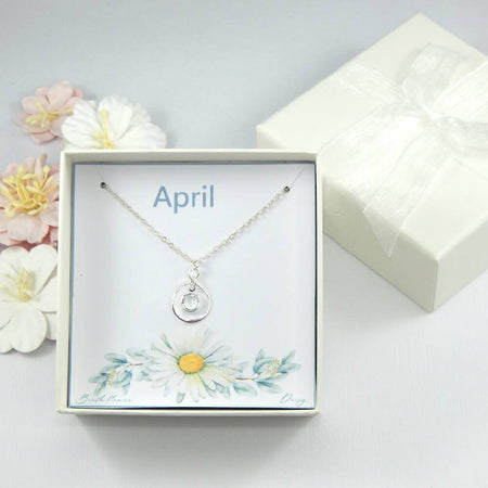 April Birth Flower and Birthstone Necklace on Gift Card