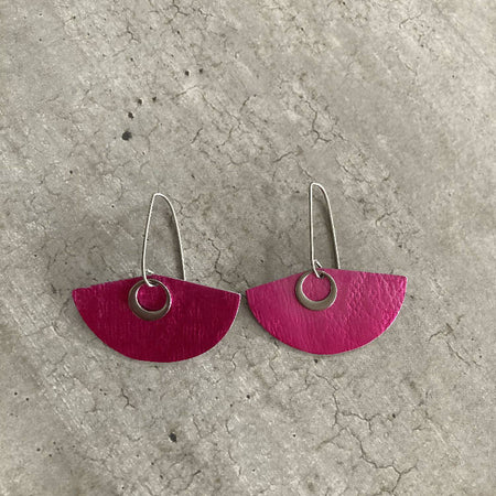 Textured and dyed hot pink anodised aluminium earrings