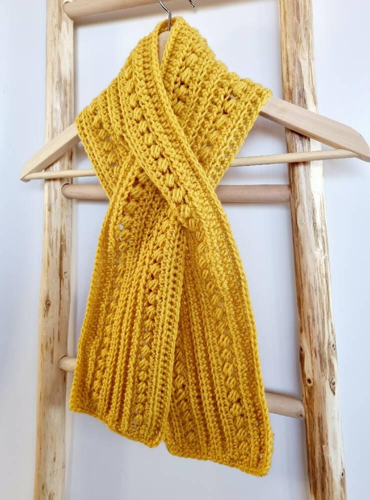 Keyhole Scarf Mustard Adult Vintage Handmade Crochet