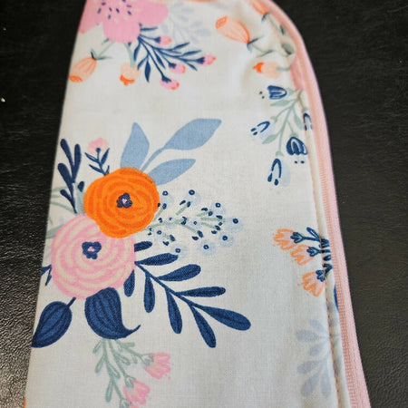 Glasses Case Zippered White Background with Flowers