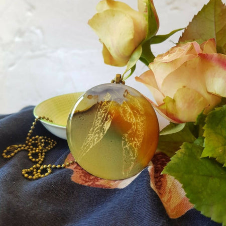 Golden Gum Leaf Pendants | Original alcohol ink Australian art | Resin necklace