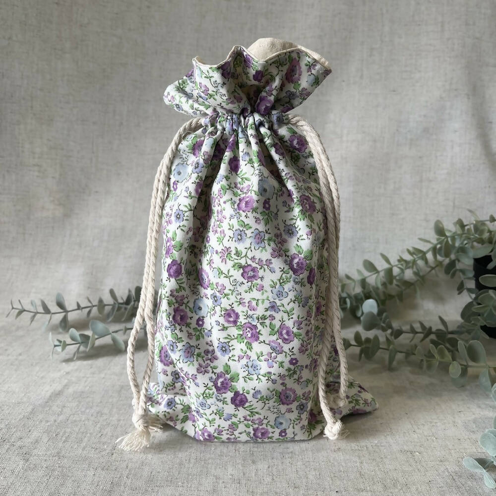 Reusable Fabric Gift Bag - Purple Flowers