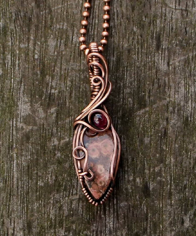 Poppy Jasper with Pink Tourmaline in copper with chain