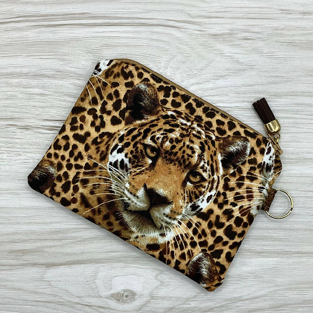 Leopard Skin Zip Pouch (18cm x 13cm). Fully lined, lightly padded