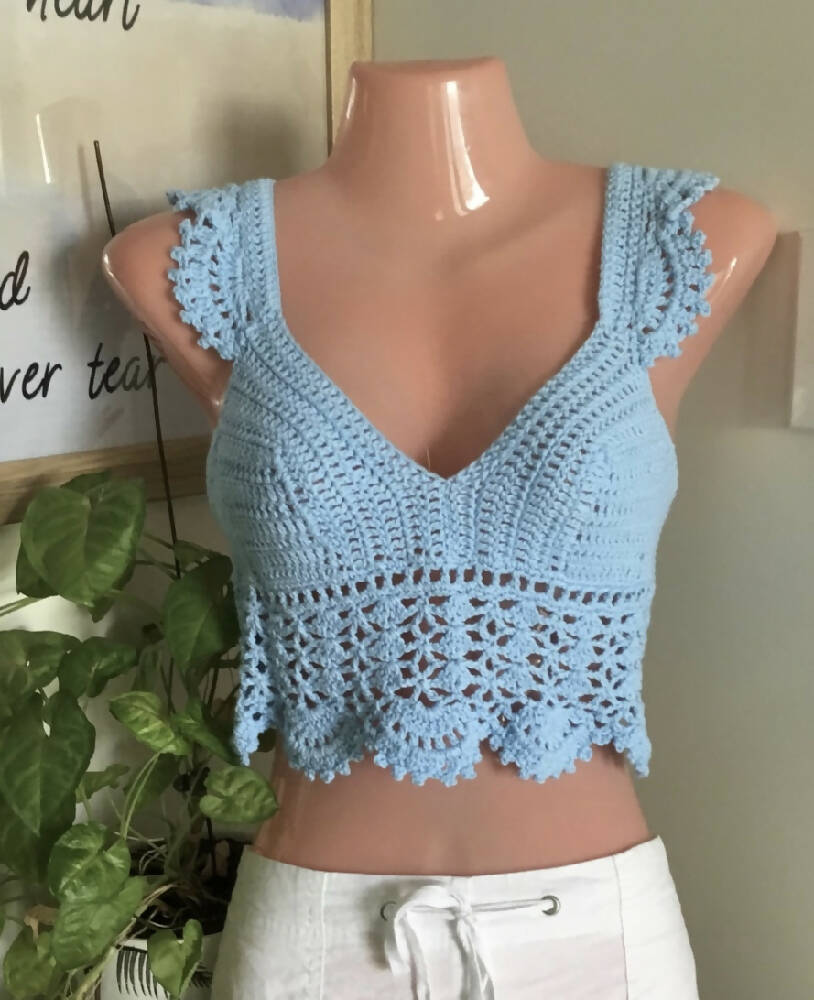 Crochet Ladies Boho Crop Top 100% Cotton , Bikini Top