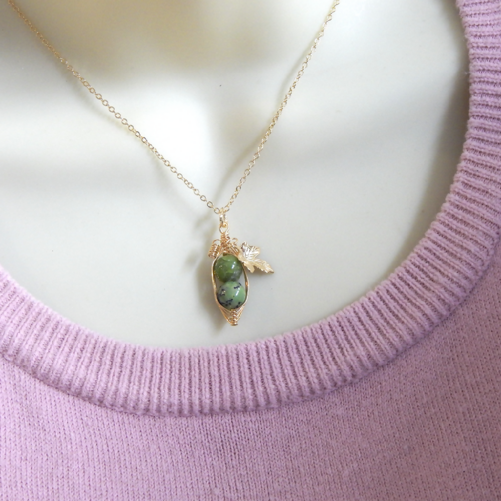 Two Peas in a Pod Chrysoprase Pea Pod Necklace
