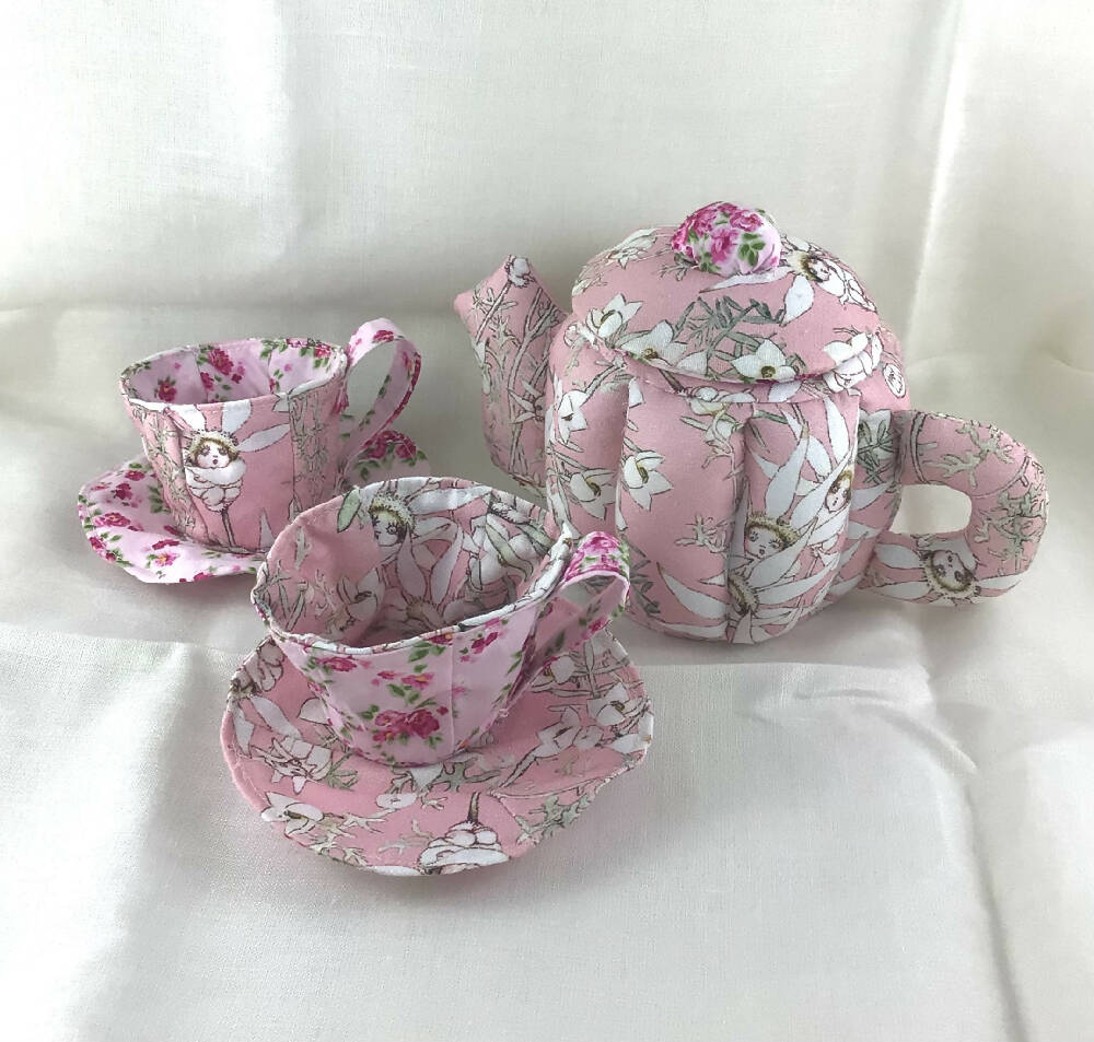 Fabric Teapot Set Pink Gumnuts