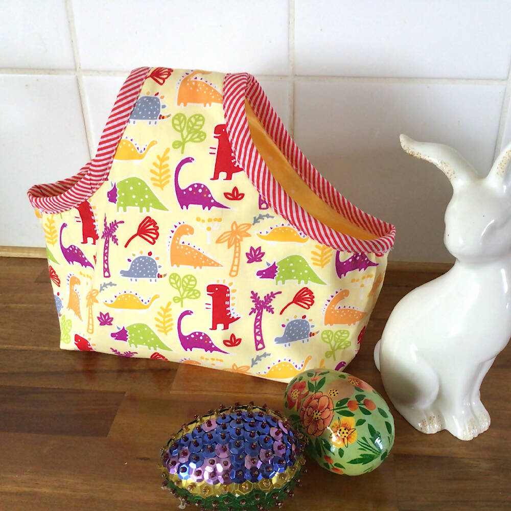 Easter Basket, Fabric Basket, Bag, kids basket,. Dinosaurs yellow