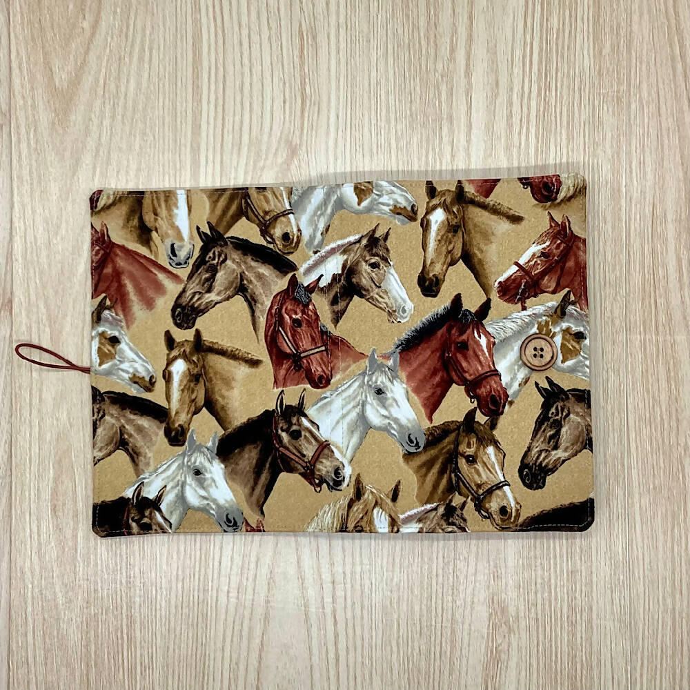 Horses refillable A5 fabric notebook cover with bonus book and pen.