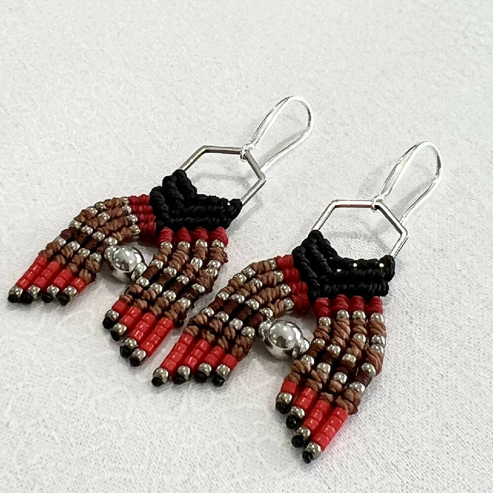 Native Micro Macrame Earrings, Silver Plated hooks + Free microfiber pouch