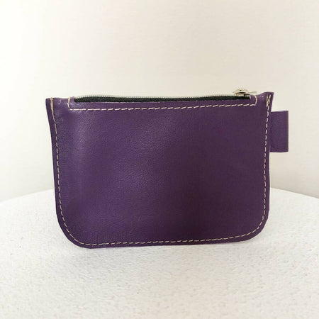 Purple Leather Zipper Coin Pouch