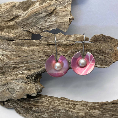 Anodised aluminium and pearl earrings