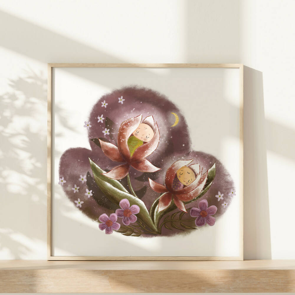 Whimsical Nursery Art Print – 'Moonlight Baby' Watercolour