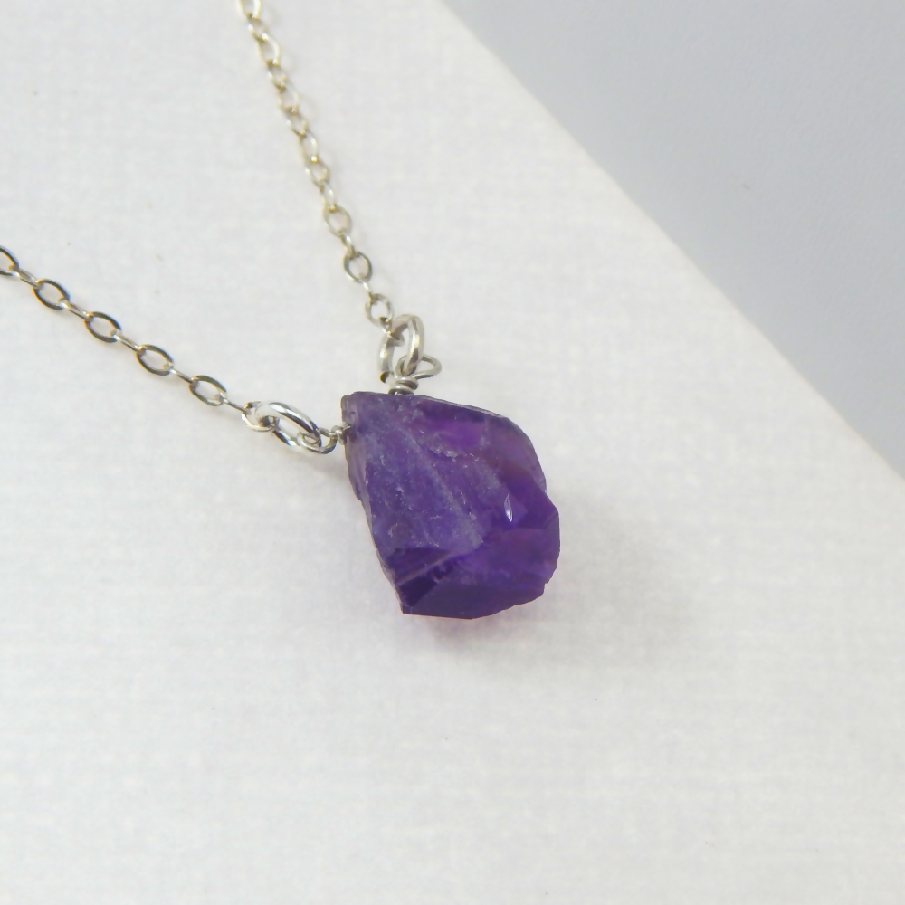 African Amethyst Raw Stone Necklace,Feburary Birthstone Necklace