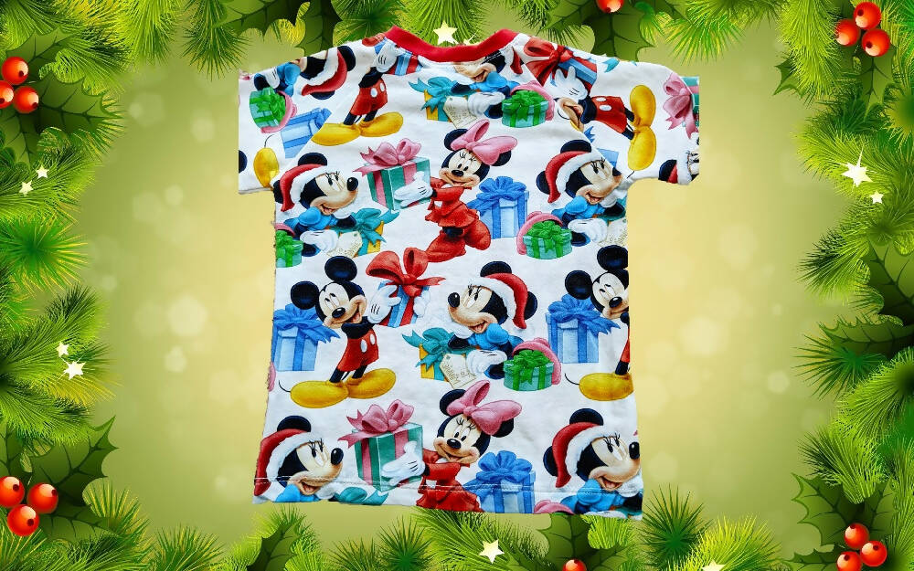 Xmas T-Shirt, Boys, Santa Mickey, Size 1