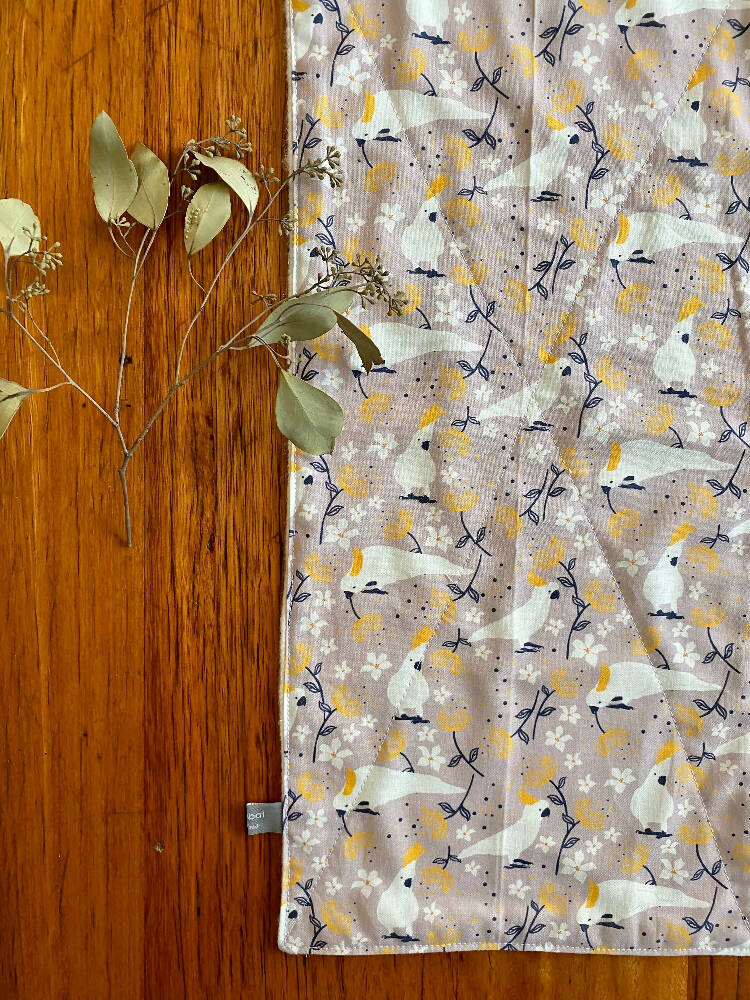 burp cloth - Australian cockatoos grey / organic cotton hemp / eco friendly