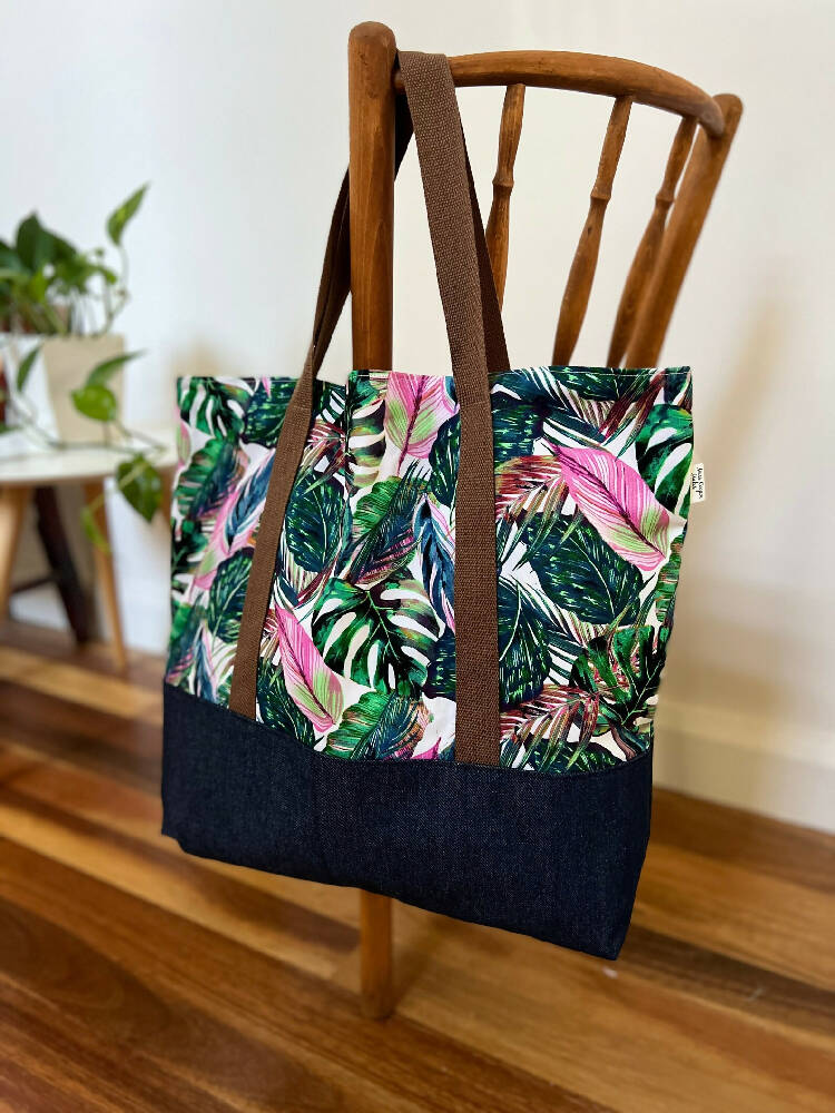 Tote Bag for Shopping/Market/Beach – Bright Botanical + Denim