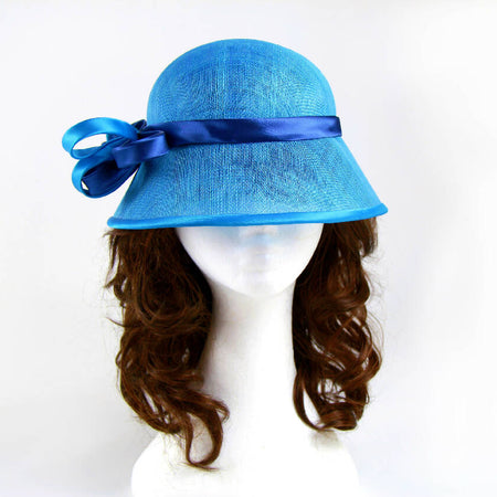 ZIANA Turquoise Cloche with satin cobalt blue and turquoise trim
