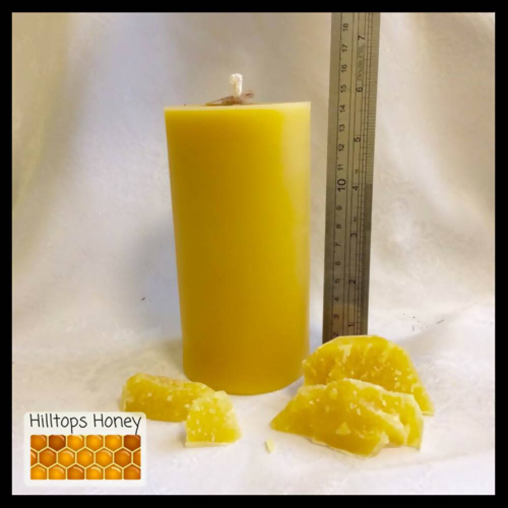 Pure Beeswax Candle - Tall pillar candle, naturally honey scented, FREE SHIPPING