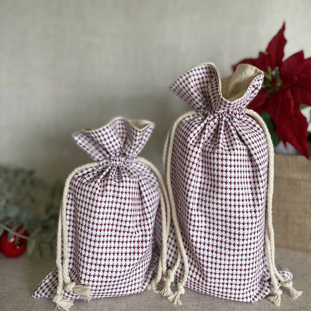 Christmas Reusable Fabric Gift Bag - Red and White