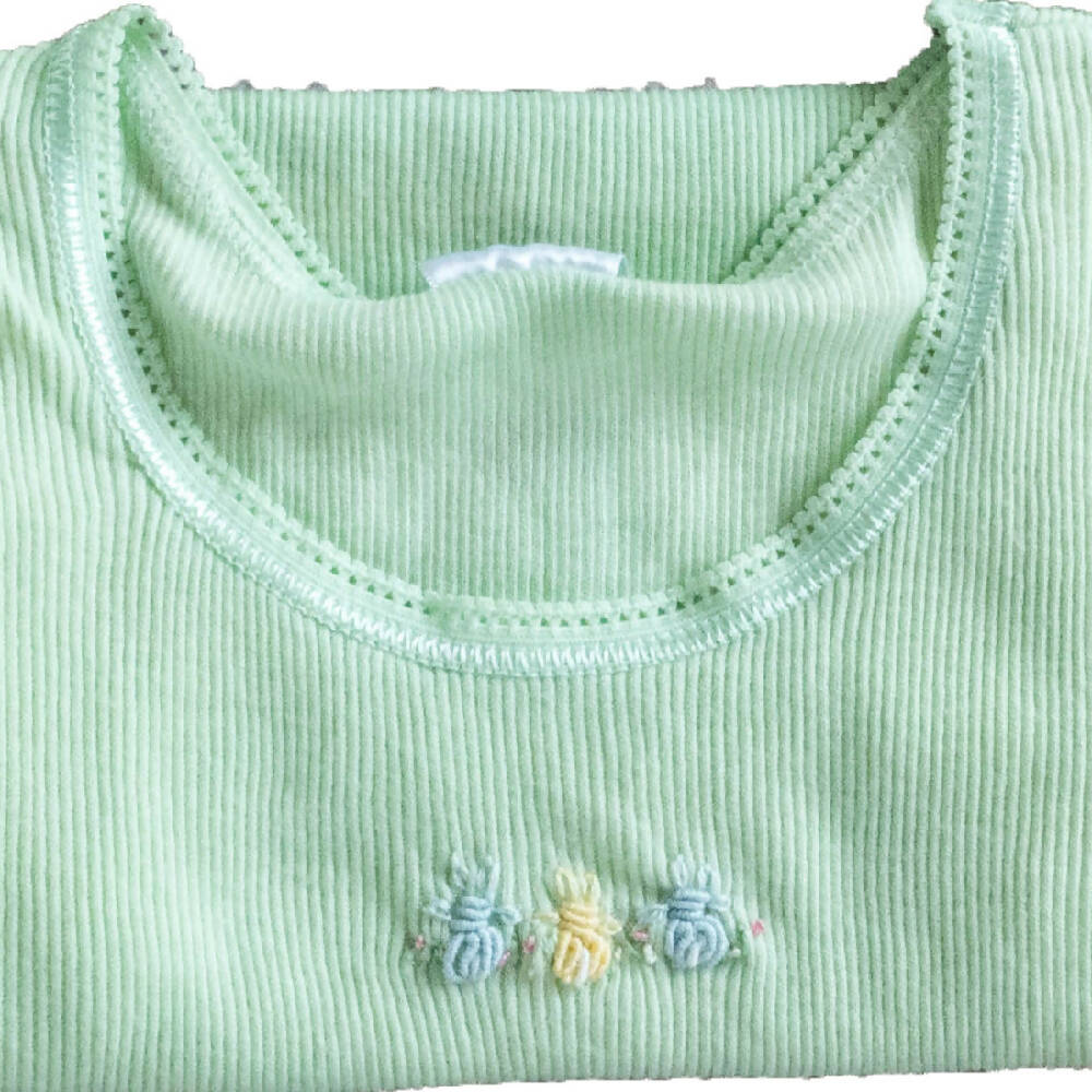 Baby gift: singlets, hand embroidered rabbits