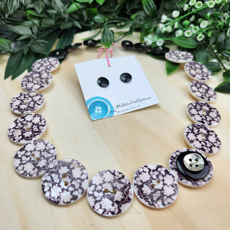 Button Necklace - Mother of Pearl Daisies - Earrings