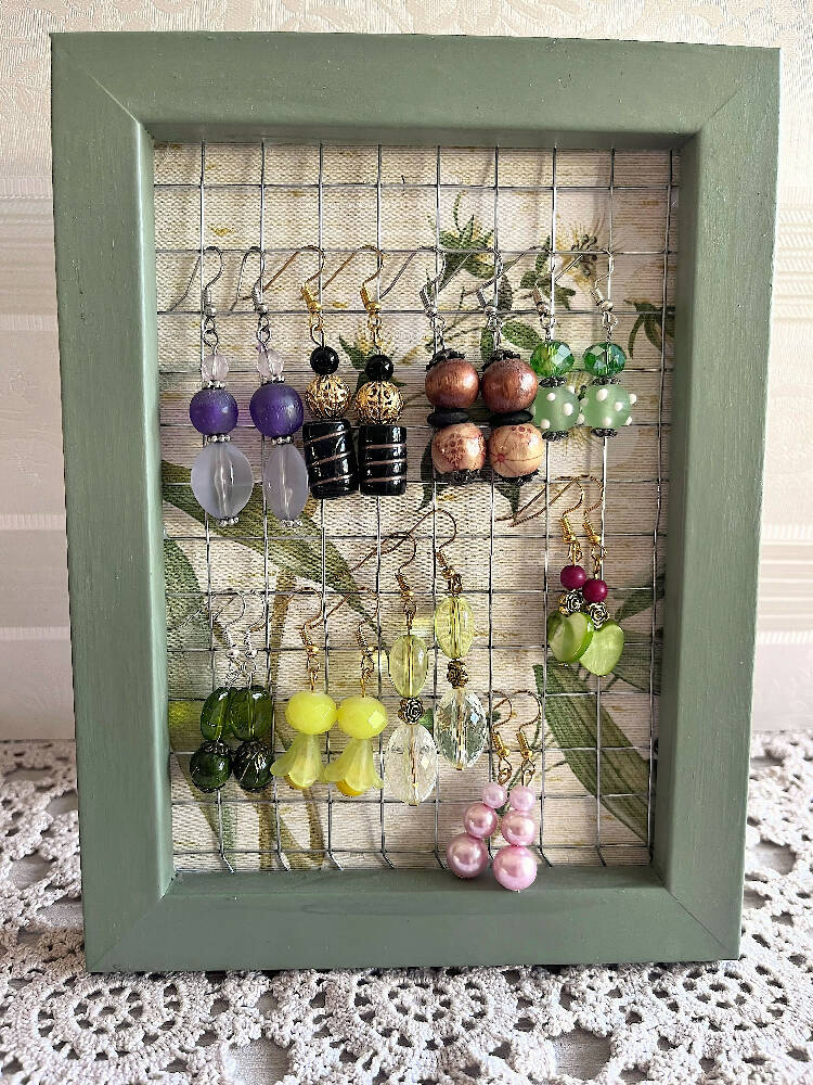 Jewellery Display Stand Shabby Chic Earring Holder Organiser made from Vintage Frame