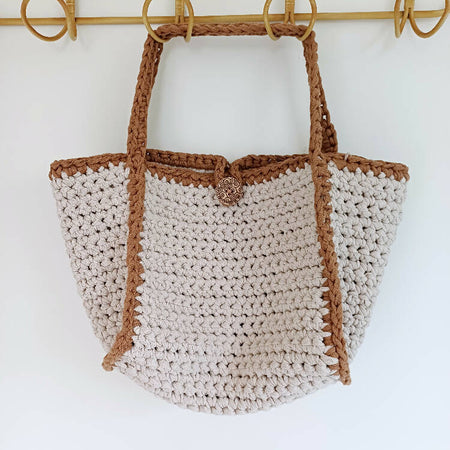 Crochet 2 Tone Bucket Bag Cream and Brown
